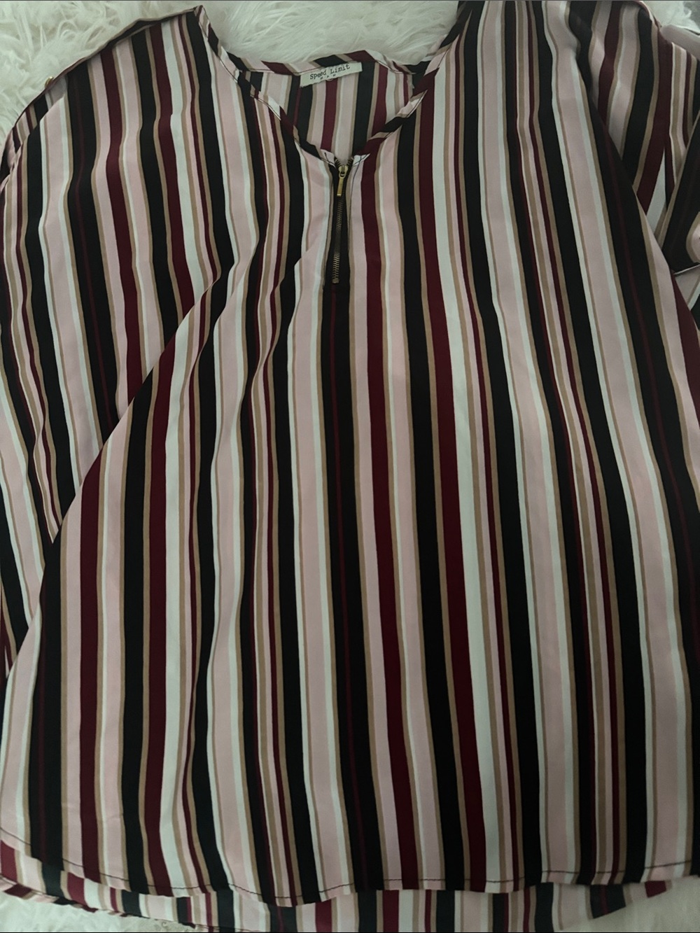 Speed Limit Vertical Stripe Button-Up Shirt in Burgundy, Black & Cream